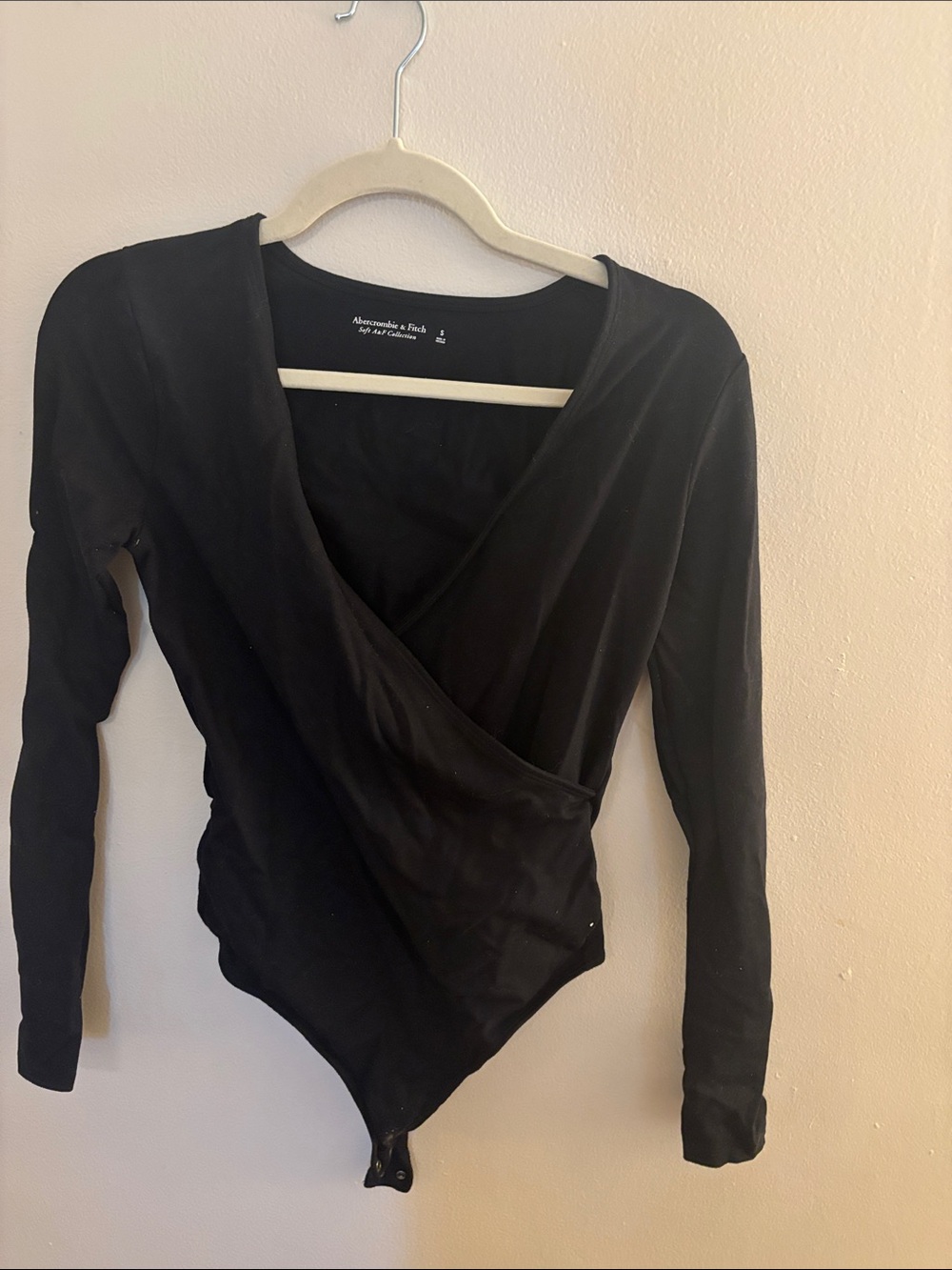 Abercrombie & Fitch Black Long-Sleeve Wrap-Front Bodysuit SMALL